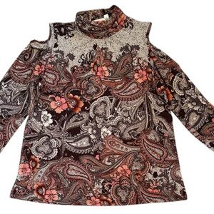 Susan Graver Liquid Knit Paisley Print Top Sz Lg